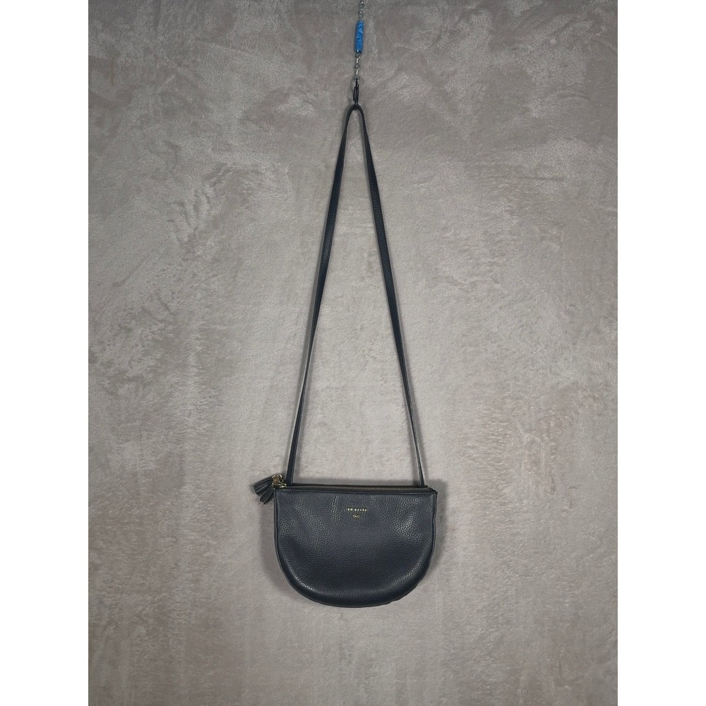 Ted Baker London Crossbody Bag Womens Black Pebbled Leather Gold Hardware Tassel
